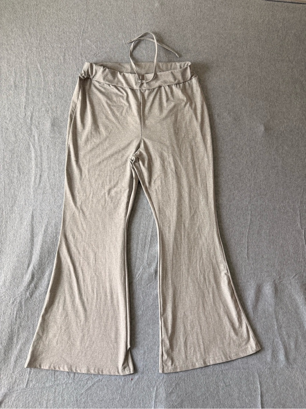 Gray Flare Pants Halter Waist Tie Y2K Bell Bottom Stretch Lounge Boho 70s Indie